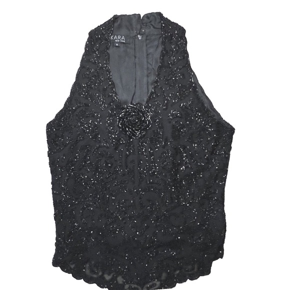 Vintage JKARA Women's Beaded Halter Top Black Size 6‎ Floral V-Neck Romantic 90s - Picture 5 of 10